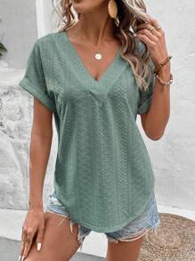 EMERY ROSE Eyelet Embroidery Batwing Sleeve Tee - Mint Green - View 7