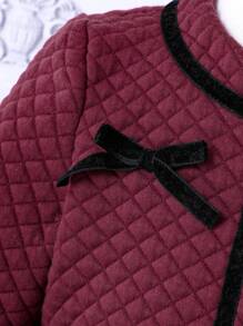 Bé gái Tương phản ràng buộc Nơ mặt trước Áo khoác & Váy & Mũ - Đỏ - Xem 5