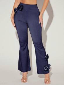 SHEIN BAE High Waist Appliques Detail Flare Leg Pants