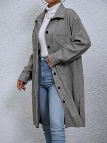 Chiquease Drop Shoulder Pocket Patched Overcoat Fall Cloth For Women - Dark Grey - View 3