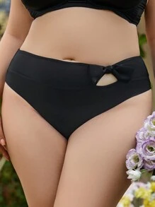 SHEIN Swim Curve Plus Cut Out Knot Front High Waist Bikini Bottom - Black - View 1
