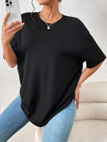 SHEIN Essnce Letter Graphic Drop Shoulder Tee - Black - View 7