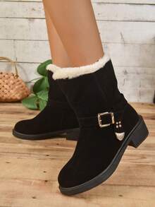 Botas De Nieve Antideslizantes Cálidas De Moda Para Mujer - Negro - Ver 5