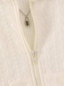 SHEIN Áo nỉ tay trễ vai có túi kangaroo cho bé gái tuổi teen (1 chiếc) - trắng - Xem 4