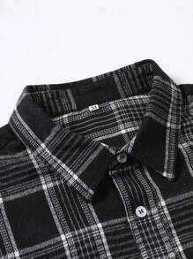 Men Plaid Print Button Up Long Sleeve Shirt, For Fall