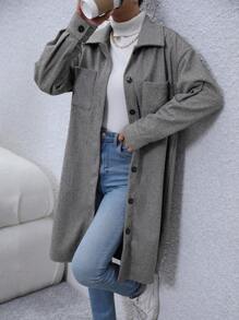 Chiquease Drop Shoulder Pocket Patched Overcoat Fall Cloth For Women - Dark Grey - View 4