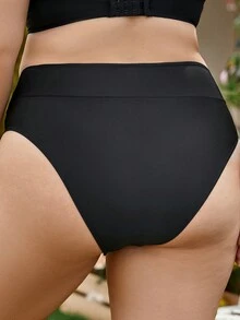 SHEIN Swim Curve Plus Cut Out Knot Front High Waist Bikini Bottom - Black - View 2