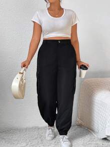 SHEIN Frenchy 加蓋袋側工裝褲 - 黑色 - 查看 5