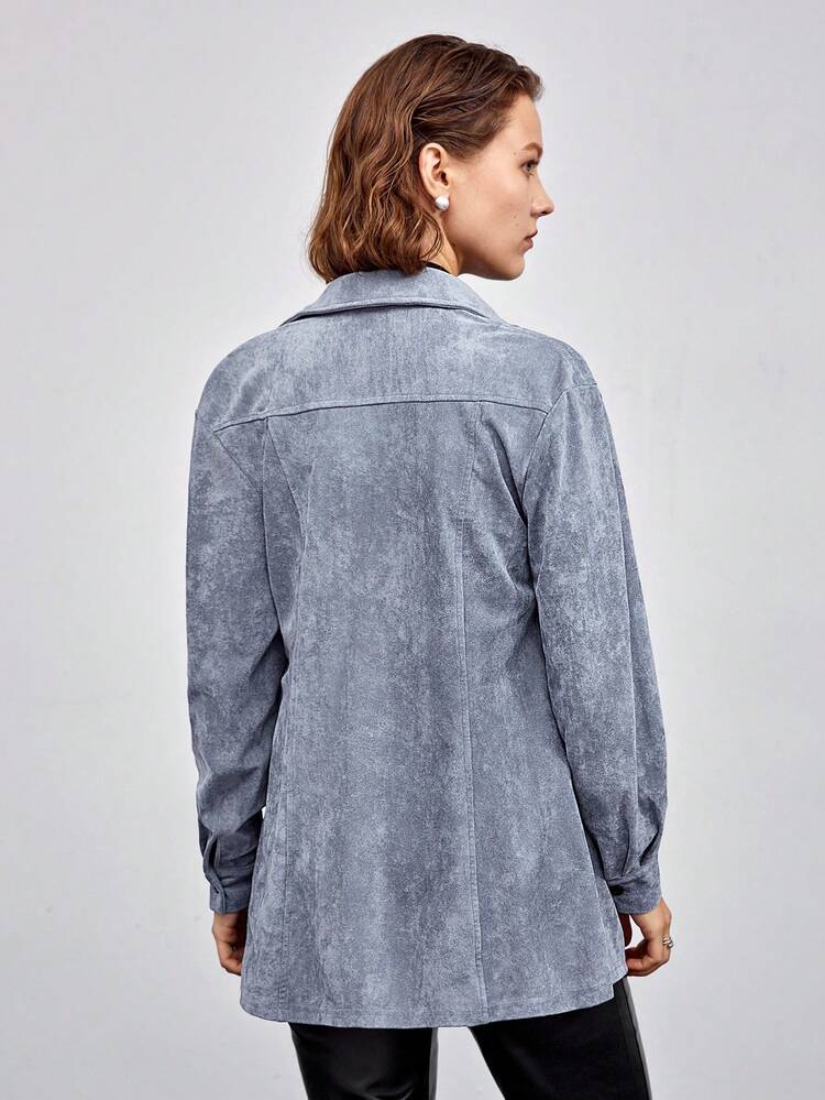 Flap Pocket Button Front Corduroy Coat