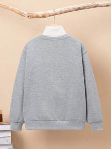 SHEIN Tween Boy 1pc Cartoon Embroidery Sweatshirt - Grey - View 2