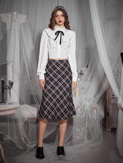 Preppy Style Casual Tartan Print Mermaid Hem Skirt