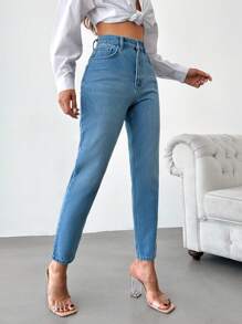 RueChic Slant Pocket Mom Fit Jeans - Blue - View 4