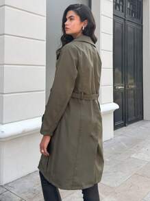 EURMUSE Double Breasted Belted Trench Coat - Green - View 2