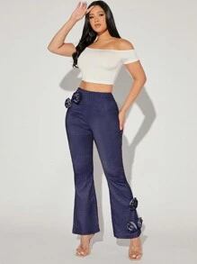 SHEIN BAE High Waist Appliques Detail Flare Leg Pants