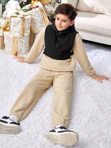 SHEIN 男大童雙色半拉鏈連帽衫和運動褲 - 彩色 - 查看 5