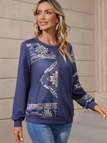 EMERY ROSE Sudadera con estampado geométrico de cuello redondo - Multicolor - Ver 5