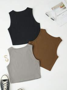 SHEIN LUNE 3pcs Slogan Graphic Tank Top - Multicolor - View 2