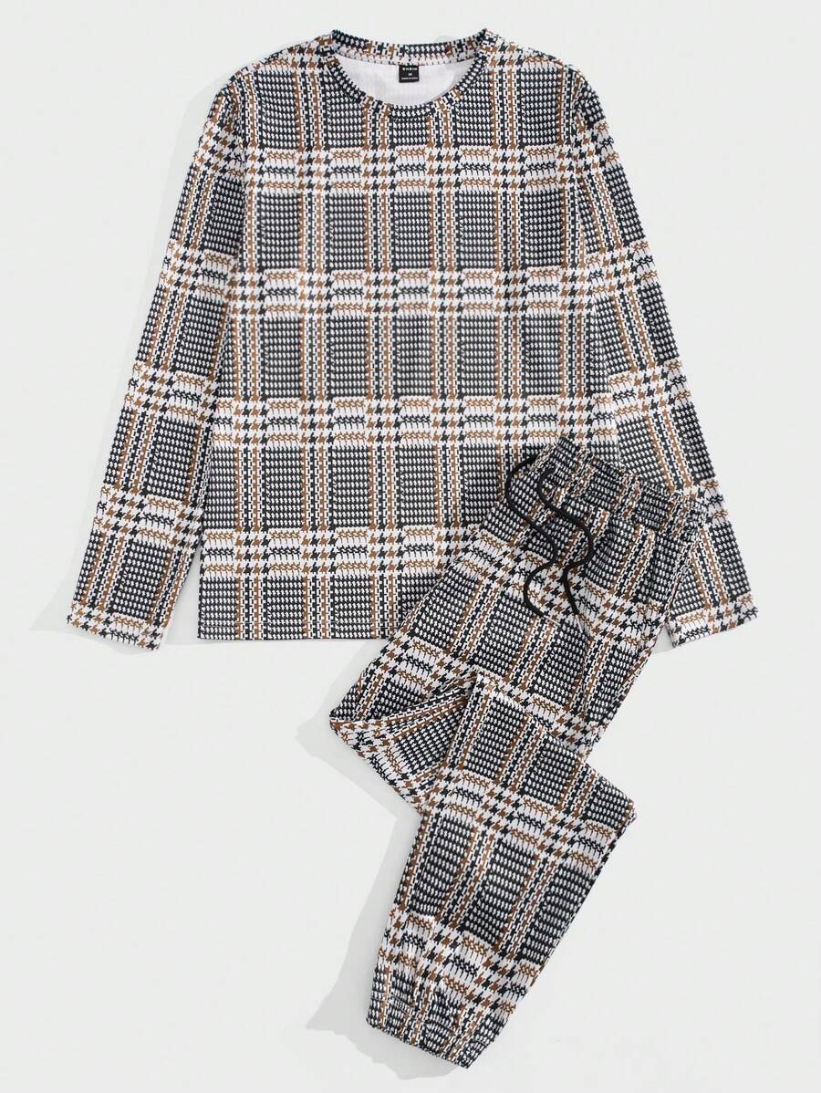 GENTILAND 男士格紋印花T恤&腰部抽繩衛褲 - 彩色 - 查看 1