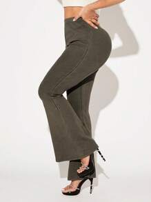 SHEIN SXY Ladies' Solid Color Flared Pants - Army Green - View 5