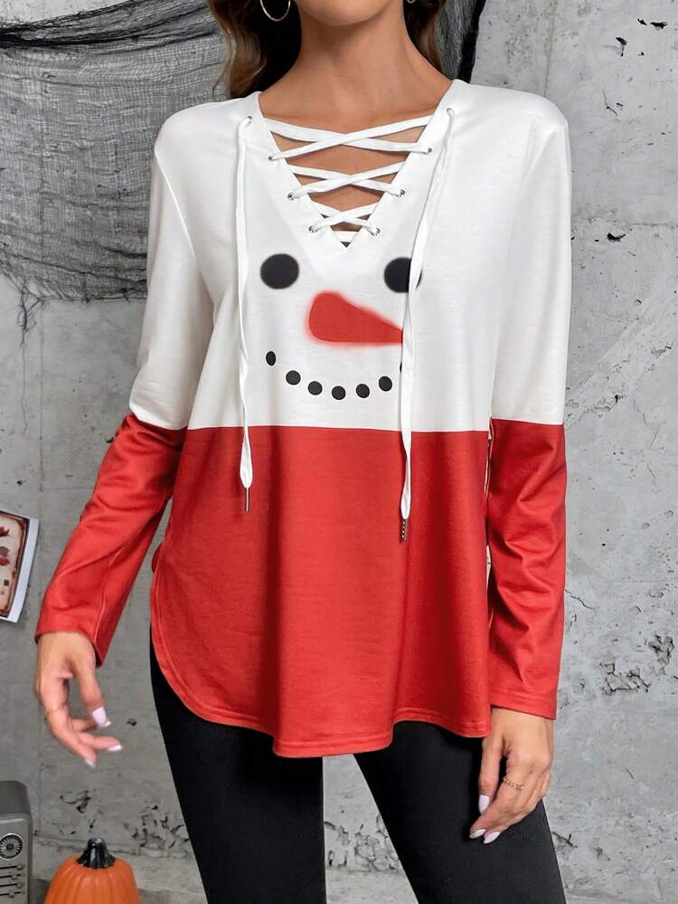 Two Tone Lace Up Front Tee