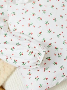 SHEIN Đứa bé gái In hoa Ditsy Viền Ruffle Áo - Màu be - Xem 4