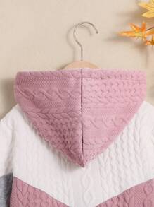 SHEIN 女大童撞色拉鏈開襟連帽夾克 - 粉色 - 查看 4