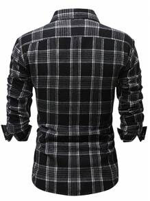 Men Plaid Print Button Up Long Sleeve Shirt, For Fall