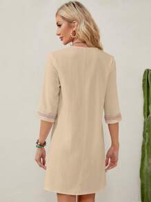 SHEIN LUNE Guipure Lace Insert Tunic Dress - Apricot - View 2