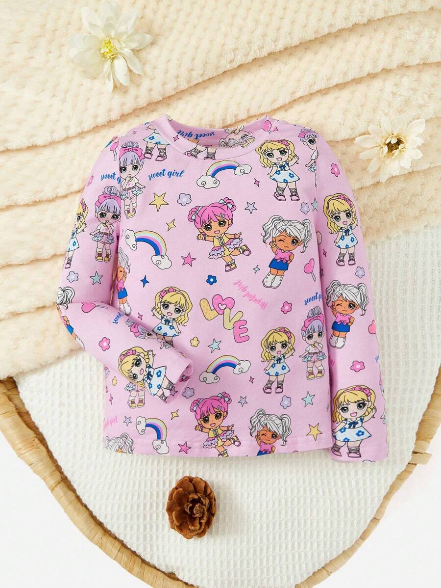 SHEIN Baby Girl Cartoon Graphic Tee - Pink - View 1