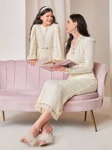 Modelyn Solid Lace Trim Belted Bodycon Dress Without Belt Long Evening Dresses - White - View 6