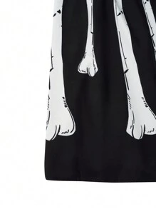SHEIN Clasi Halloween Plus Skeleton Print Sweetheart Neck Lantern Sleeve Dress - Black - View 5