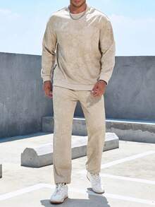 Manfinity Homme Men Tie Dye Sweatshirt & Sweatpants - Khaki - View 3