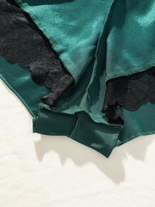 Snug Zone Conjunto de lencería de sujetador y pantalón de encaje y satén con contraste sexy - Verde Oscuro - Ver 3