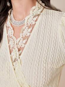 Modelyn Solid Lace Trim Belted Bodycon Dress Without Belt Long Evening Dresses - White - View 8