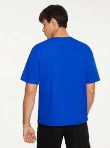 Manfinity RebelGame Loose Fit Men's Car & Letter Graphic Drop Shoulder T-Shirt - Blue - View 2