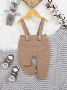 SHEIN Baby Boy Solid Knit Suspender Pants Without Tee - Apricot - View 3