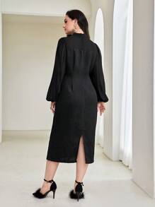 Modelyn 加大领口灯笼袖连衣裙长款晚礼服 - 黑色 - 查看 2