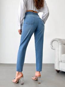 RueChic Slant Pocket Mom Fit Jeans - Blue - View 2