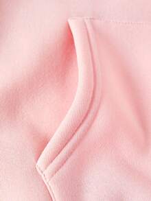 SHEIN EZwear 印花袋鼠口袋抽繩保暖連帽衫 - 粉色 - 查看 5
