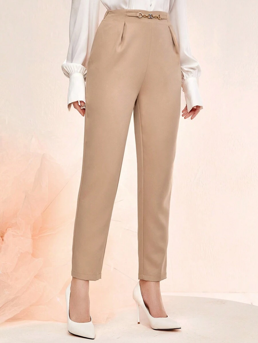 Modelyn Solid Fold Pleated Suit Pants - Khaki - View 1