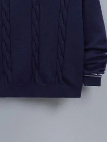 SHEIN 男大童撞色領絞花針織二合一毛衣 - 藍色 - 查看 4