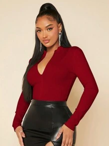 SHEIN SXY Zip Up Slim Fit Tee Bodysuit