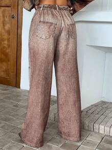 SHEIN ICON Denim Effect Print Pants - Khaki - View 2