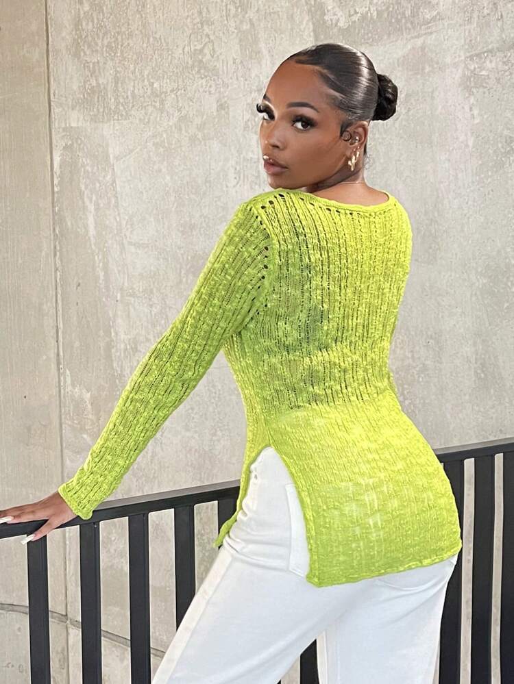 Solid Split Hem Sweater