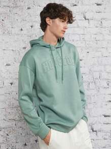 Manfinity RebelGame Men Letter Embossed Drop Shoulder Drawstring Hoodie - Green - View 7