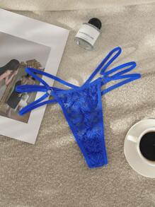 Ring Linked Cut Out Lace Thong Sexy Lingerie - Blue - View 1