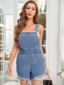 SHEIN ICON 女士牛仔背帶褲 & 連體褲 - 藍色 - 查看 4