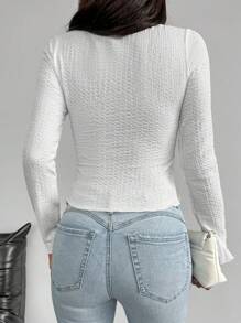 RueChic Solid Button Front Lettuce Trim Shirt - White - View 2