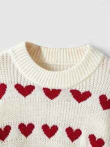 ROMWE Kawaii Heart Pattern Drop Shoulder Sweater,Long Sleeve Tops - Beige - View 10