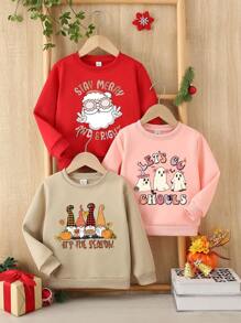 SHEIN Young Girl 3pcs Fun & Cute Letter Cartoon Printed Round Neck Sweatshirt Set For Autumn And Winter